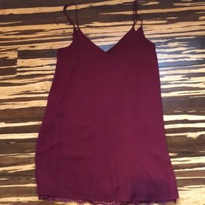 Red slip dress with lace detail